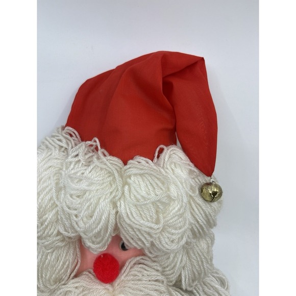Santa Claus Face Wall Hanging 18" Handmade Yarn Fleece Hat Christmas - Picture 5 of 9